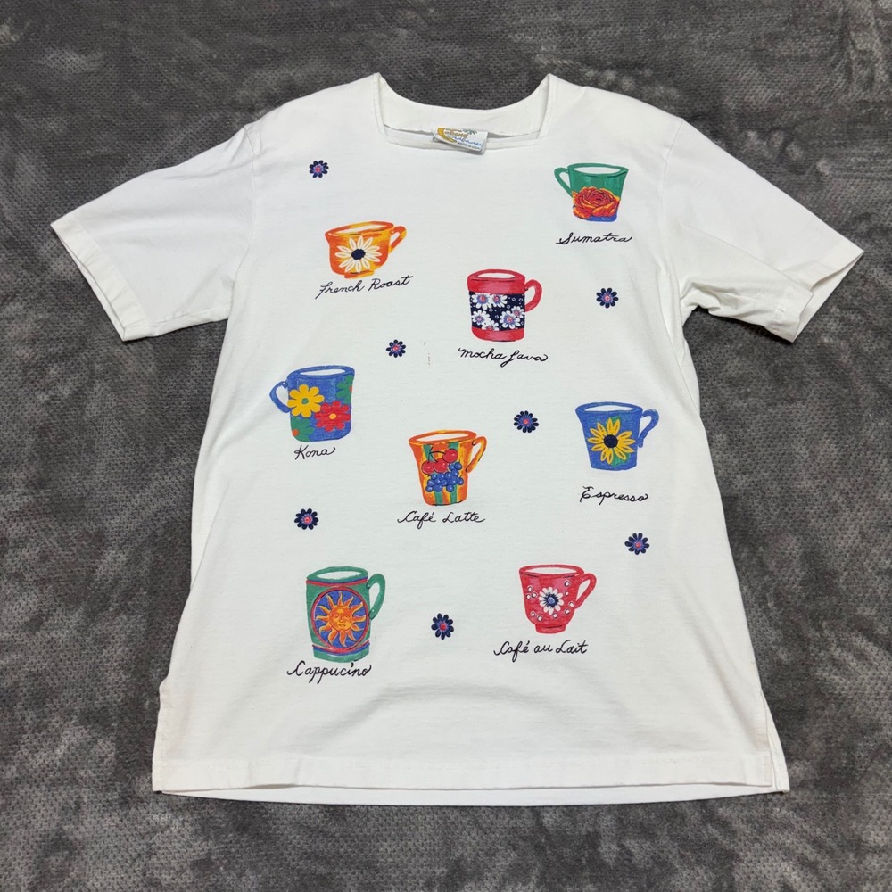 Vintage Copa Cabana Coffee Cup Graphic T-Shirt White Large Made in USA 90s Tee
